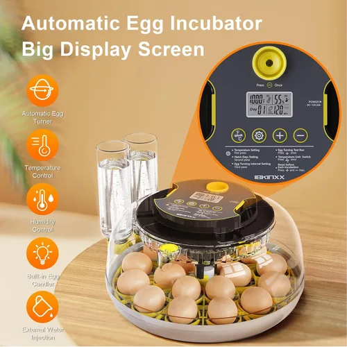 Vista 2 de IBKINXX Incubadora para incubar huevos: capacidad de 18 huevos, girador automático de huevos, control de temperatura y humedad, visualización