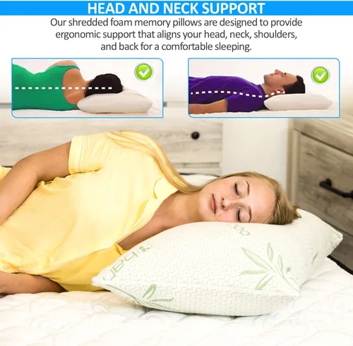 Vista 3 de Juego de almohadas de espuma viscoelástica trituradas refrescantes para espalda, estómago, para dormir de lado, ajustables a suaves/firmes