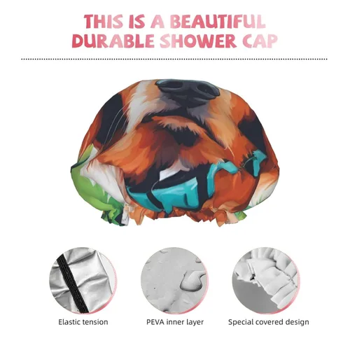 Vista 5 de A Cute Dog Reusable Double Layer Waterproof Shower Cap With Elastic Cord For Home Cleaning Facial Care Shower