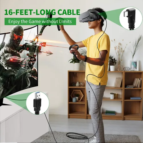 Vista 2 de Compatible for Oculus Quest 2 Link Cable 16FT Kuject VR Headset Cable for Oculus Quest 2 Quest 1 USB 30 Type A to C High Speed Data Transfer
