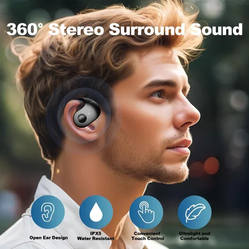 Vista 4 de Auriculares de conducción ultra ósea abiertos con audio inmersivo y llamadas claras, auriculares inalámbricos Bluetooth de ajuste estable, graves