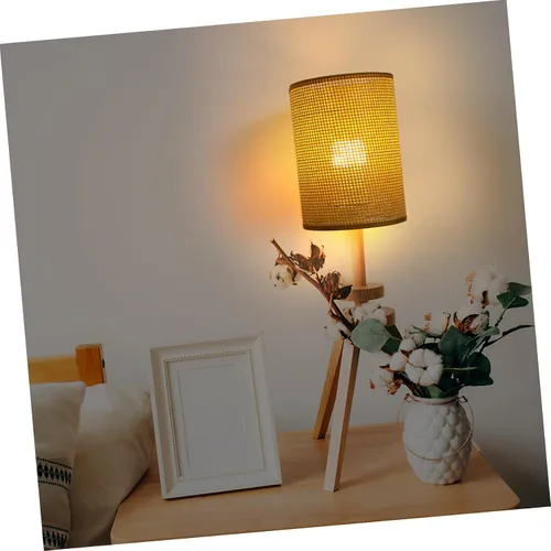 Vista 5 de Baluue Pantalla pequeña de ratán E27 de repuesto de pantalla de lámpara colgante bohemia, cubiertas de luz cilíndrica, pantalla tejida para lámparas