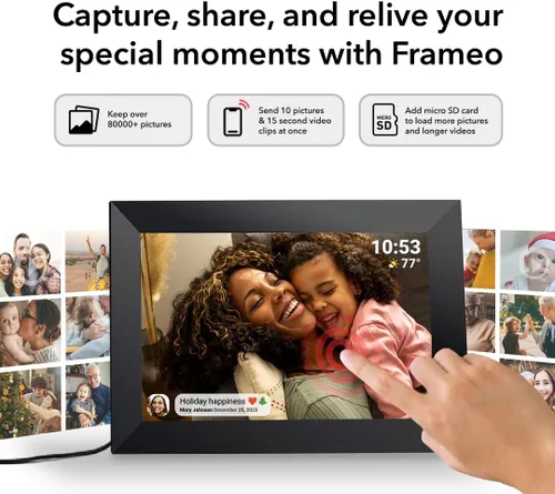 Vista 4 de Frameo - Marco de fotos digital WiFi de 10.1 pulgadas con almacenamiento de 32 GB, pantalla táctil IPS HD de 1280 x 800P, envía fotos/videos desde