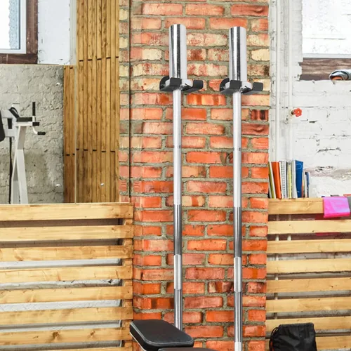 Vista 7 de Luwint Juego de 2 soportes para barra olímpica individual, soporte de pared vertical para barra de gimnasio