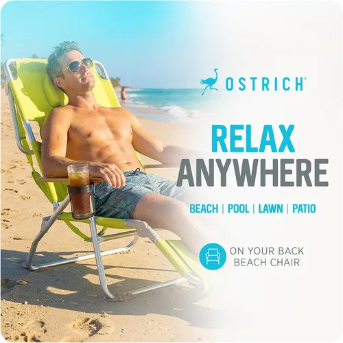 Vista 3 de Ostrich Silla reclinable de salón, Tumbona plegable de lujo para exteriores 3 en 1, Verde Lima - Reclinador compacto y portátil para bronceado