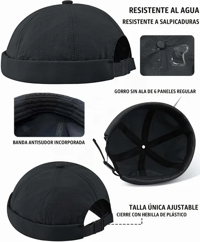 Vista 3 de Croogo Gorra Docker de secado rápido, ligeros, transpirables, sin ala para hombre Ct81-negro