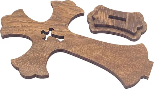 Vista 4 de Cruzes de pie de madera marrón de 9 pulgadas, paquete de 12, cruz de mesa rústica de madera para centros de mesa de bautismo, decoración de iglesia