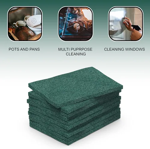 Vista 6 de Paquete de 100 estropajos resistentes, almohadillas verdes para fregar, 3 x 4 pulgadas Almohadillas reutilizables para limpieza, no rayan