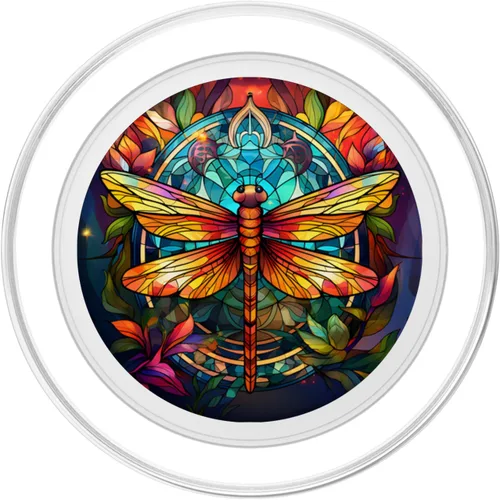 Vista 2 de PopSockets MagSafe PopGrip de mosaico de vitrales coloridos estilo libélula para iPhone