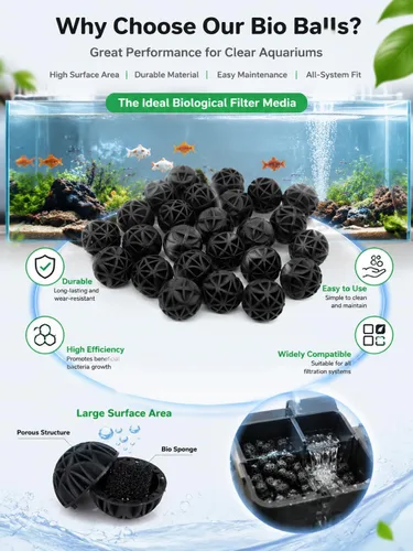 Vista 6 de J-star 50 bolas de filtro bio para tanque de peces de 1 pulgada, medios de filtro para acuario y estanque, incluye bolsas de filtro para filtro