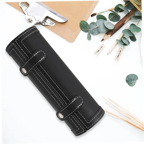 Vista 4 de Makeup Brush Organizer Case Black Leather Makeup Brush Bag with Eyebrow Pencil Holder for Women