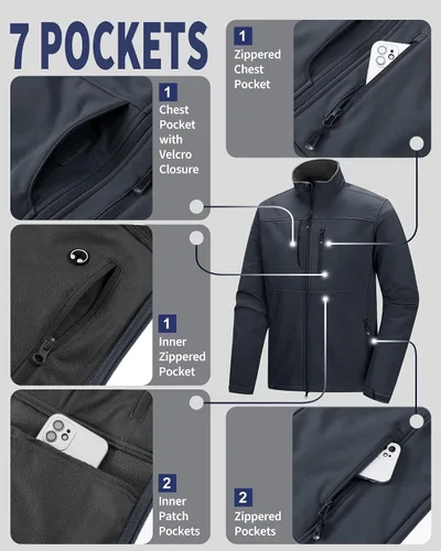 Vista 3 de 33,000ft Chaqueta ligera Softshell para hombre, con forro polar, rompevientos, impermeable, suave, para senderismo al aire libre
