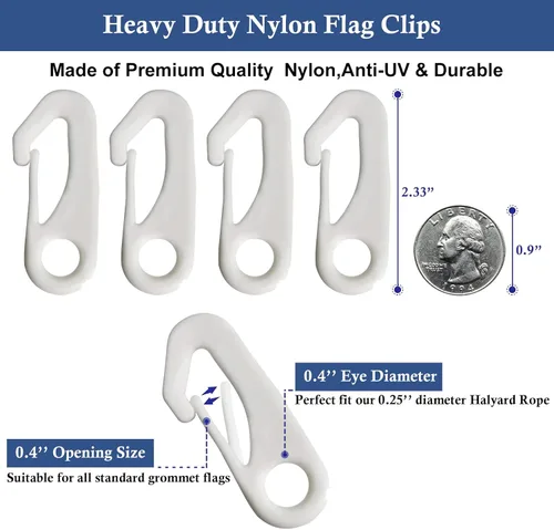 Vista 3 de NQ Ganchos de nailon duradero para asta de bandera, accesorio para mástil de bandera – Fija ganchos de banderas a la cuerda del patio y abrocha