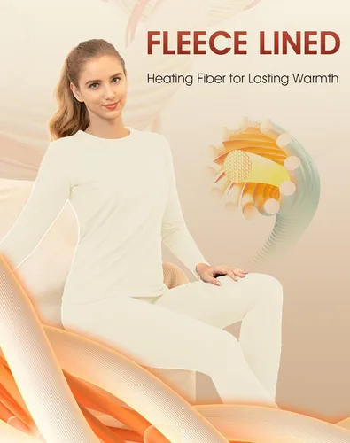 Vista 3 de MANCYFIT - Conjunto de ropa interior térmica para mujer, con forro polar, ultra suave Beige