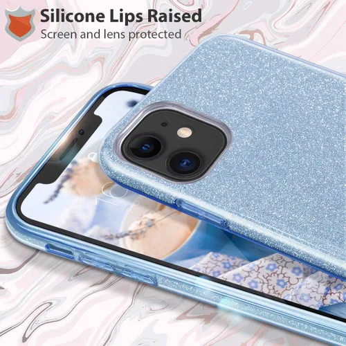 Vista 2 de MATEPROX - Carcasa para iPhone 11 y 2019, de 6.1" diseño de brillantes para niñas y mujeres, Azul