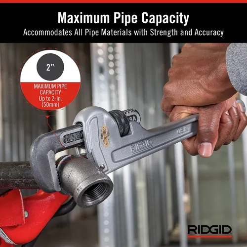 Vista 7 de RIDGID 31105 Llave de tubo recta de aluminio modelo 824, 24 pulgadas (producto 1) y llave de tubo recta de aluminio RIDGID 47057, 12 pulgadas