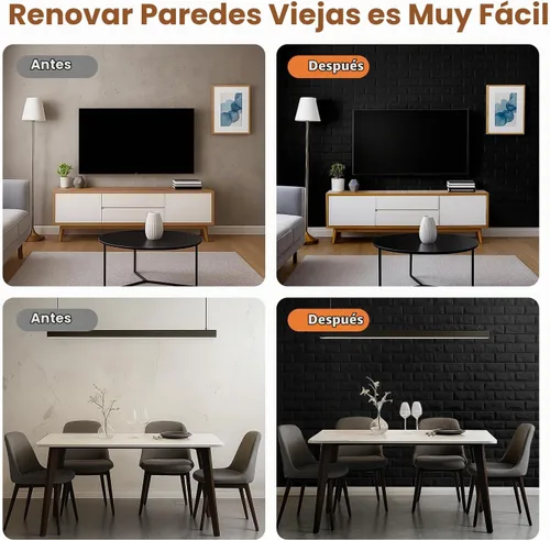 Vista 4 de Circloophs Paneles de pared 3D para pegar y despegar, papel tapiz 3D imprimible de ladrillo negro, autoadhesivo, impermeable, paneles de ladrillo