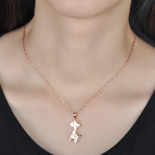 Vista 5 de Lindo collar con colgante de jirafa de plata de ley 925 chapada en rodio Sika para mujer, oro rosa, Plata esterlina