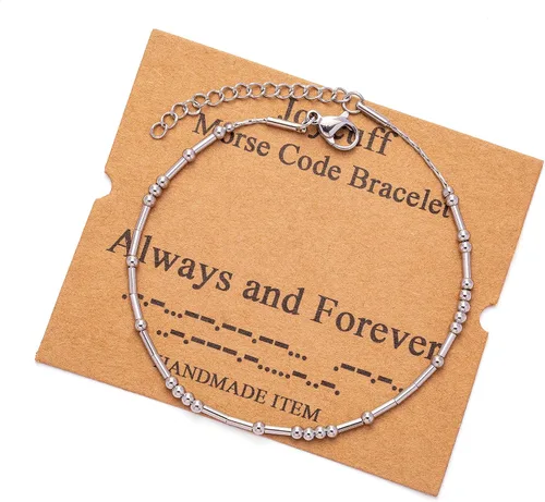 Vista 65 de JoycuFF Pulseras inspiradoras de código morse para mujeres, cuentas de plata, joyería con mantra de motivación, regalos para ella