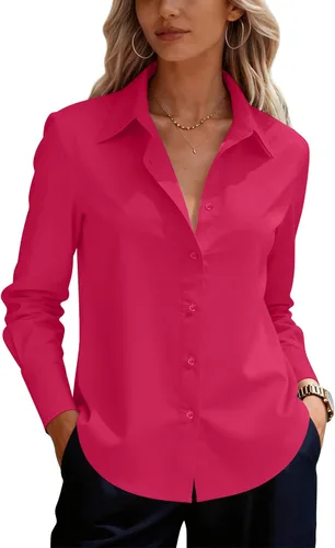 Vista 12 de siliteelon Camisas de vestir con botones para mujer, camisas de vestir de manga larga para mujer, camisas de trabajo de algodón de ajuste regular