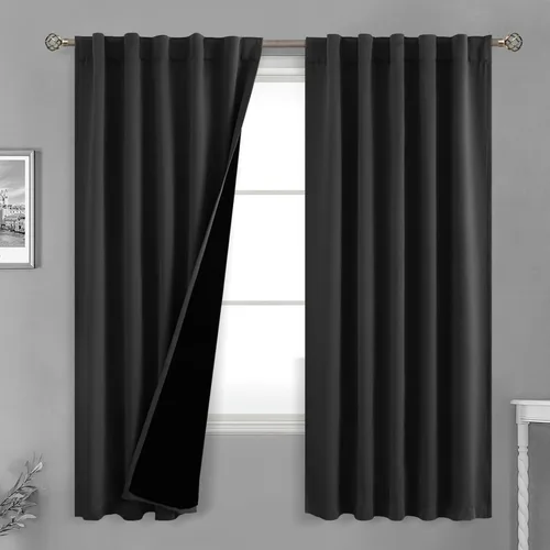Vista 177 de BGment Cortinas 100% opacas beige de 63 pulgadas de largo con forro aislante térmico, bolsillo para varilla y lengüeta trasera de doble capa