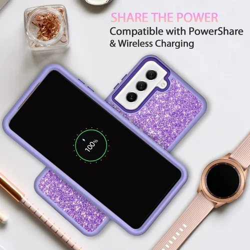 Vista 6 de Funda protectora completa para Galaxy S22 Plus 5G resistente híbrido 3 en 1, resistente a prueba de golpes, para mujeres y niñas, para Samsung