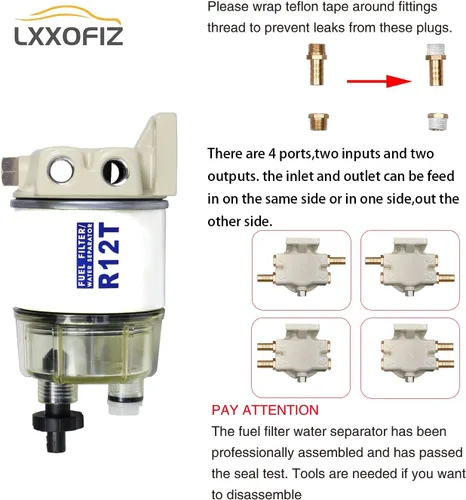 Vista 3 de Kit completo de separador de agua con filtro de combustible marino para fueraborda R12T con NPT ZG1/4-19 reemplaza a Racor S3240 120AT R12T