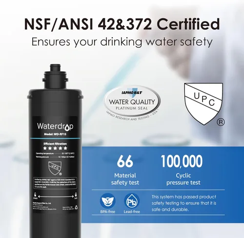 Vista 5 de Waterdrop Sistema de filtro de agua para debajo del fregadero 15UA y cartucho de filtro de repuesto Waterdrop RF15 para filtro de agua debajo
