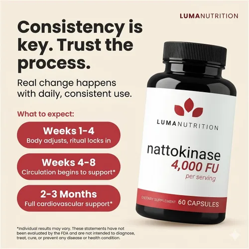 Vista 6 de Luma Nutrition Suplemento de Nattokinase - Natto 4000 FU por porción, soporte premium para la salud del corazón - Vegano y sin gluten - 60 cápsulas