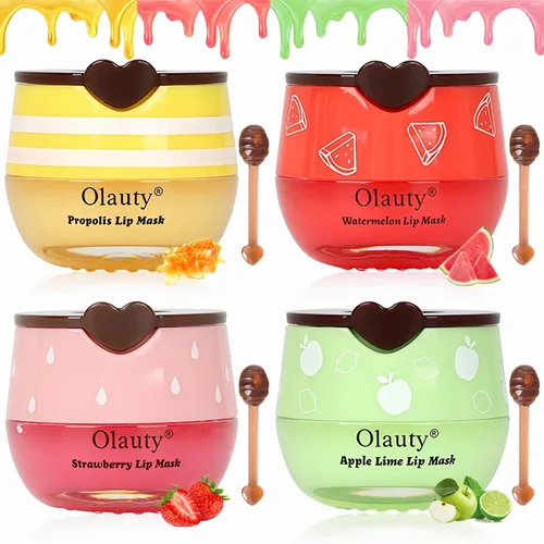 Vista 14 de 2 piezas de mascarilla labial de miel de abeja, mascarilla labial de miel y fresa, bálsamo labial de propóleo hidratante con palo - Exfoliante
