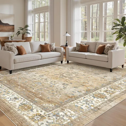Vista 32 de befbee - Alfombra para sala de estar, lavable y resistente a manchas, con base antideslizante, ideal para dormitorio y cocina, decoración clásica