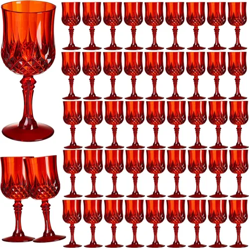 Vista 23 de Copas de vino de plástico de 7 onzas, 10 vasos de vino reutilizables ámbar, copas de champán vintage, copas de agua de cristal de plástico