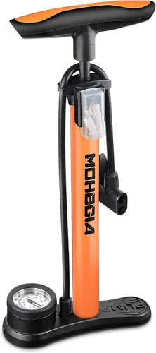 Vista 7 de MOHEGIA Bomba de piso de bicicleta con manómetro: bomba de bicicleta de aire con alta presión 160 PSI, se adapta a la válvula Schrader y Presta