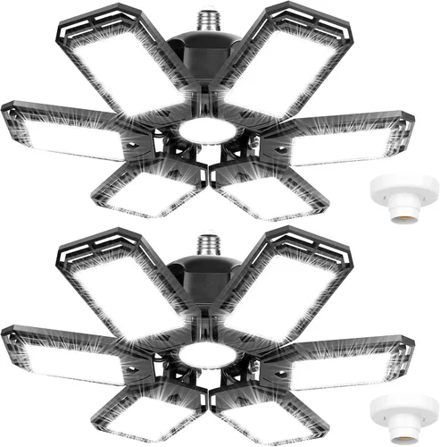 Vista 9 de Luyata Paquete de 4 luces LED de garaje, luz LED de techo de 180 W, 18000 lúmenes, 6500 K, luz LED atornillada con 5+1 paneles deformables