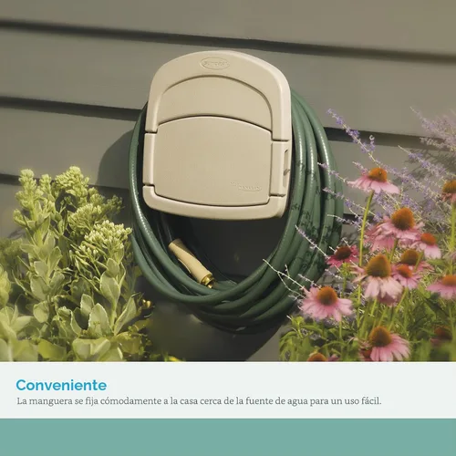 Vista 6 de Suncast DHH150 Deluxe Hangout, compartimiento cerrado para almacenar manguera de jardín, 150 pies de capacidad, color gris pardo