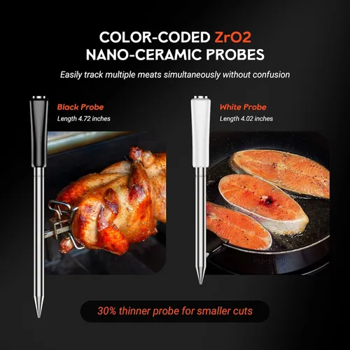 Vista 4 de Termómetro inalámbrico para carne - Termómetro digital inalámbrico 5G Wi-Fi y Bluetooth 5.4 para asar y ahumar con sondas duales IP67 y pantalla LCD