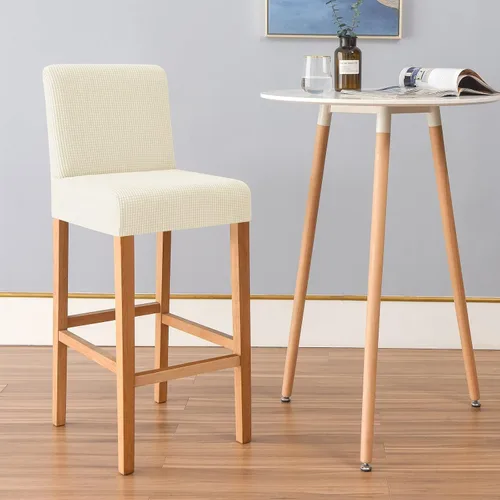 Vista 2 de FORCHEER - Juego de 4 fundas para sillas de bar con respaldos, fundas de jacquard beige para sillas de comedor, funda extraíble y lavable