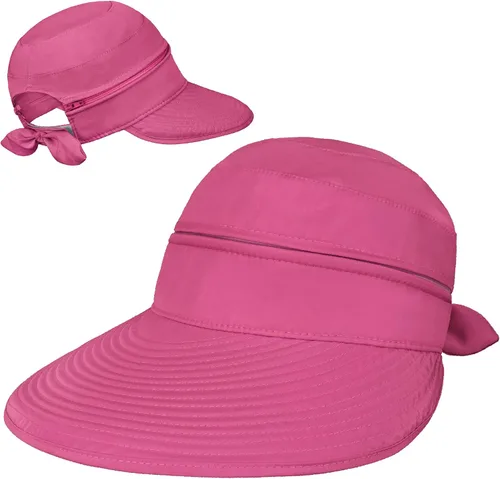 Vista 56 de SUN CUBE Sombrero de sol para mujer para protección UV al aire libre, sombrero de sol de ala ancha, cola de caballo, sombrero de playa convertible