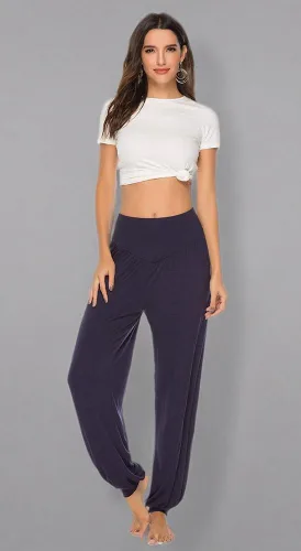 Vista 12 de Pantalones de algodón modal para mujer de AvaCostume, pantalones suaves para practicar yoga o deportes.