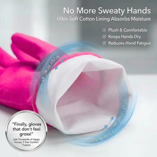 Vista 3 de ForPro - Guantes de goma natural, 6 pares de guantes reutilizables multiusos para limpieza del hogar con forro interior suave, impermeables