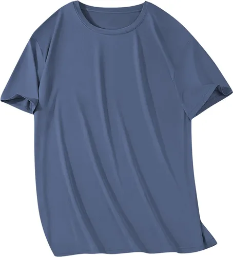 Vista 7 de Camisas grandes y altas para hombre, pesadas, cuello redondo, de algodón, que absorben la humedad, atlética, elástica, hipster