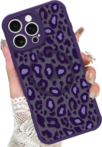 Vista 13 de KANGHAR - Funda para iPhone 11 [Compatible con Magsafe] Patrón estampado de leopardo Lindo guepardo Funda protectora magnética para niñas, mujeres