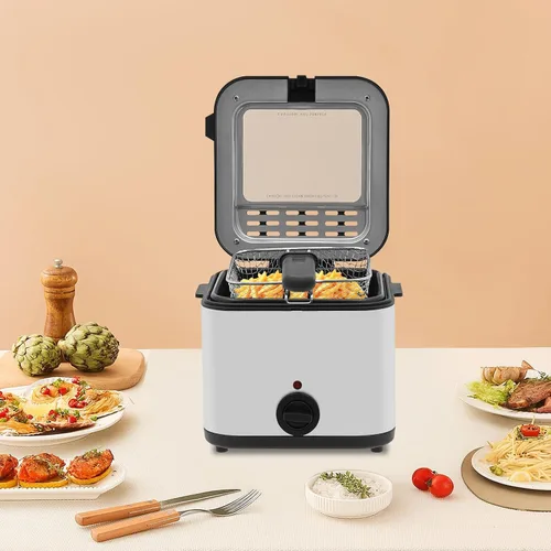 Vista 9 de Freidora eléctrica para el hogar, freidora eléctrica con cesta, acero inoxidable, gran capacidad de 2.64 cuartos de galón, calentamiento rápido