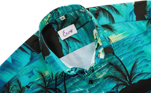 Vista 4 de EUOW - Camisa hawaiana estampada de manga corta para hombre, con botones, de verano, para playa