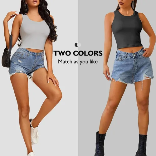 Vista 4 de 2 Pieces Tank Top for Women, Basic Sleeveless Sports Crop Tops for Women Going Out Tops Workout Tops Women Teen Girls