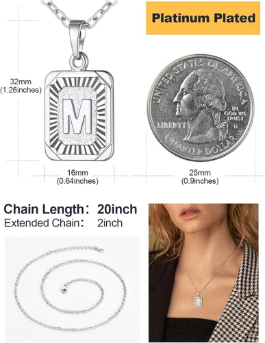 Vista 4 de U7 Collar con monograma A-Z 26 letras colgantes chapado en oro de 18 quilates, chapado en platino, collares cuadrados con inicial mayúscula