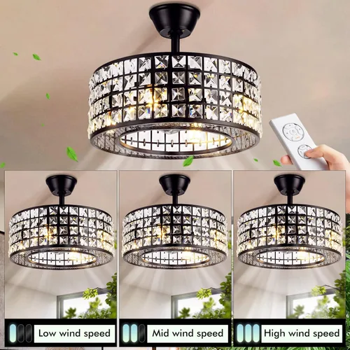 Vista 3 de A Million 18" Crystal Caged Ceiling Fan with Lights, Industrial Enclosed Ceiling Fan Light with Remote Control, 3 Speed Silent for Farmhouse
