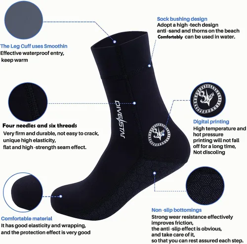 Vista 3 de DIVESTAR Calcetines de neopreno de buceo para hombres y mujeres, 0.118 pulgadas, 0.118 pulgadas, negro/camuflaje, calcetines de buceo para deportes