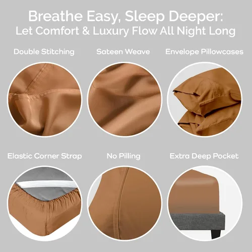 Vista 4 de Juego de sábanas de bambú de viscosa tamaño individual XL, 3 piezas, extra largas, ropa de cama refrescante para personas que duermen con calor