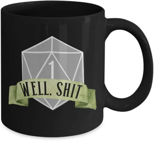 Vista 2 de Dungeons and Dragons Well Shit - Taza para novio, regalo de cumpleaños, regalo geek para hombres, Dungeon Master, taza de té negra DnD DM, regalo